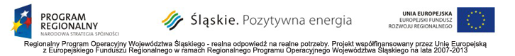 Loga i napisy Regionalnego Programu Operacyjnego Województwa Śląskiego na lata 2007-2013. Projekt współfinansowany z Europejskiego Funduszu Regionalnego